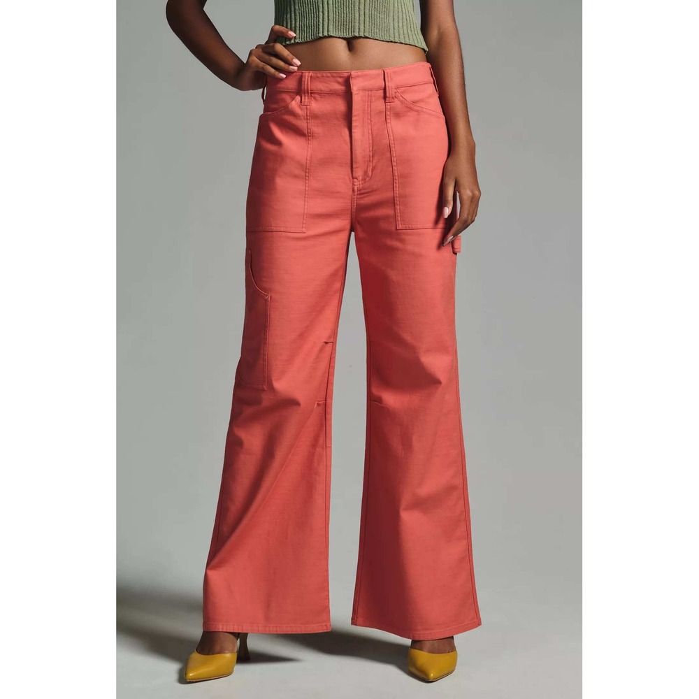 Pilcro Painter Puddle Pants Sz 25 Wide Leg High Waist Carpenter Jeans in Coral - Picture 1 of 11